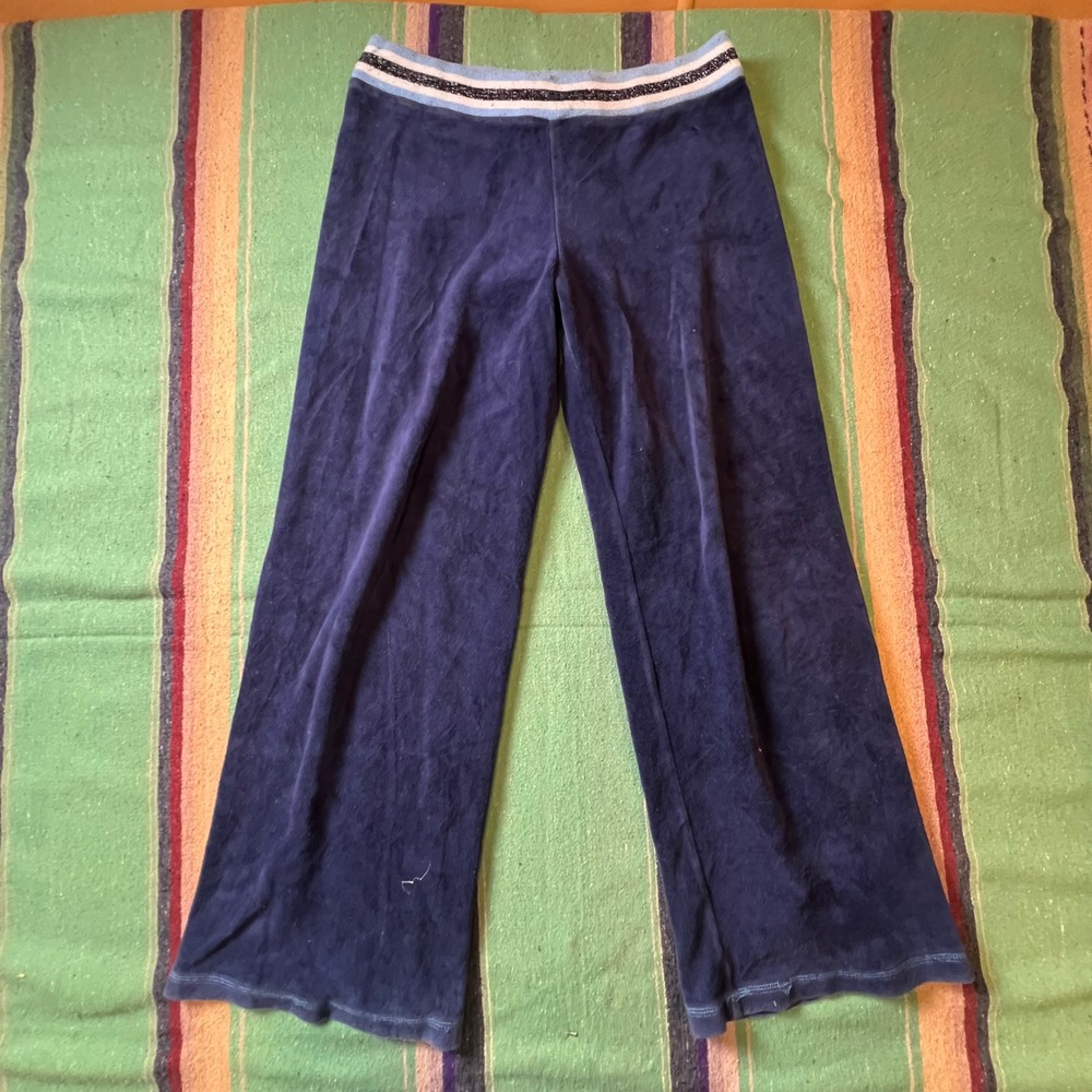 California Concepts Velour Pants Womens L Navy Wide Leg Y2K Glitter Waistband